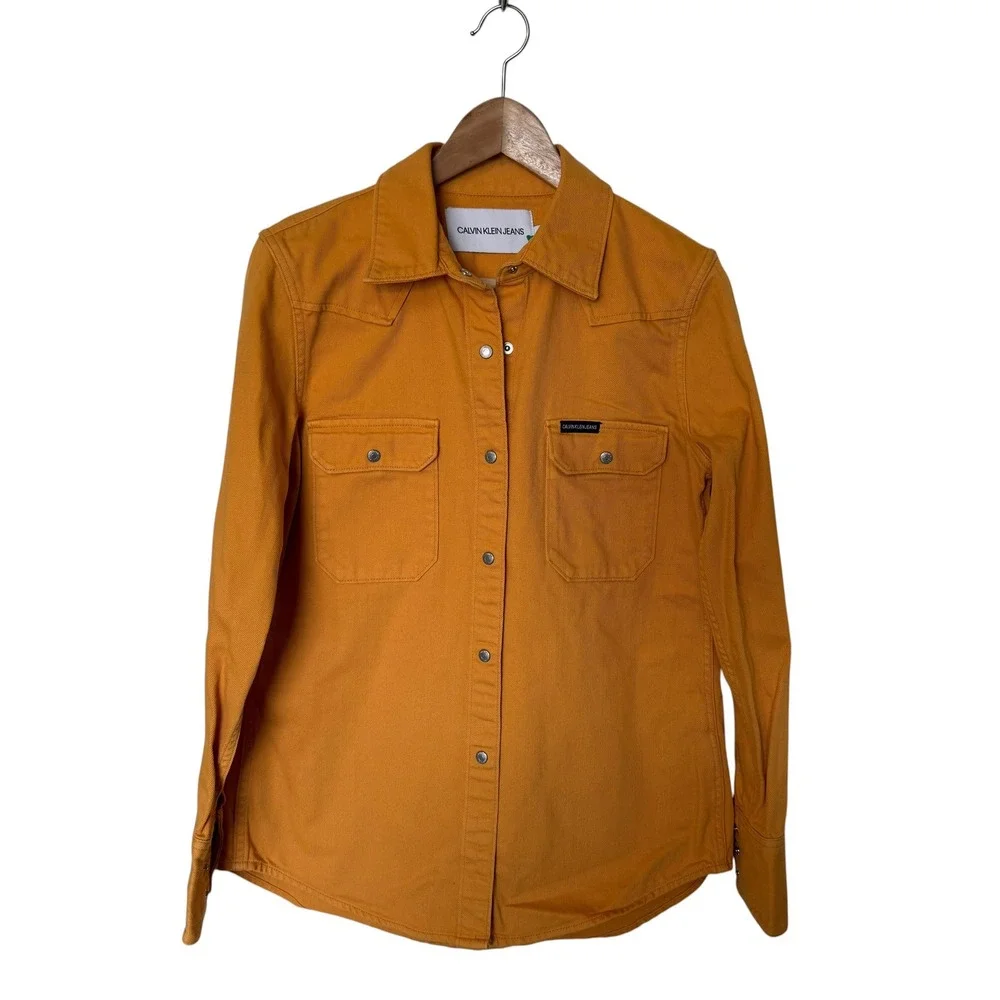 Calvin Klein Jeans Western Shirt Women Medium Yellow Excellent Snap Front Denim